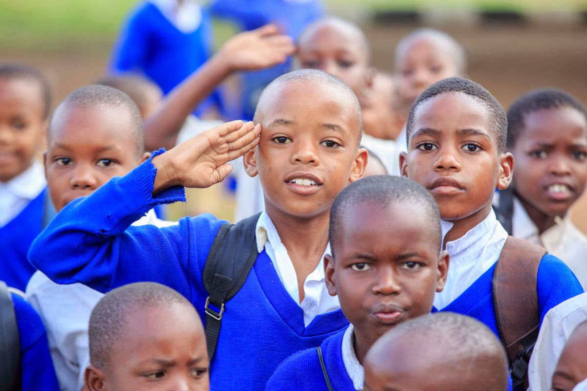 Schoolchildren in uniform at assembly